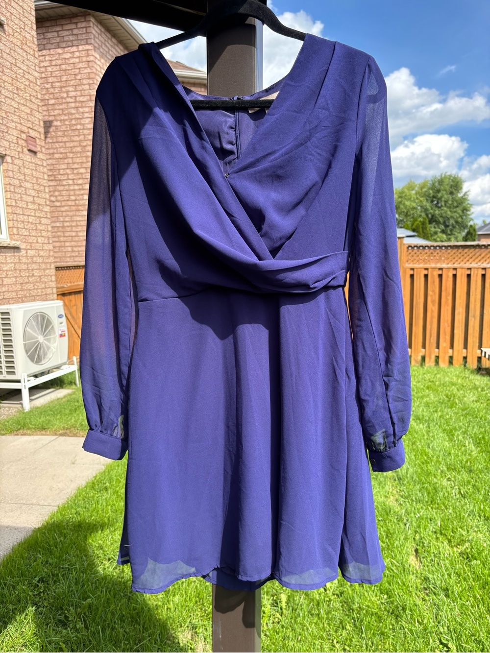 Forever 21 Royal Purple Long-Sleeve Draped Chiffon Dress